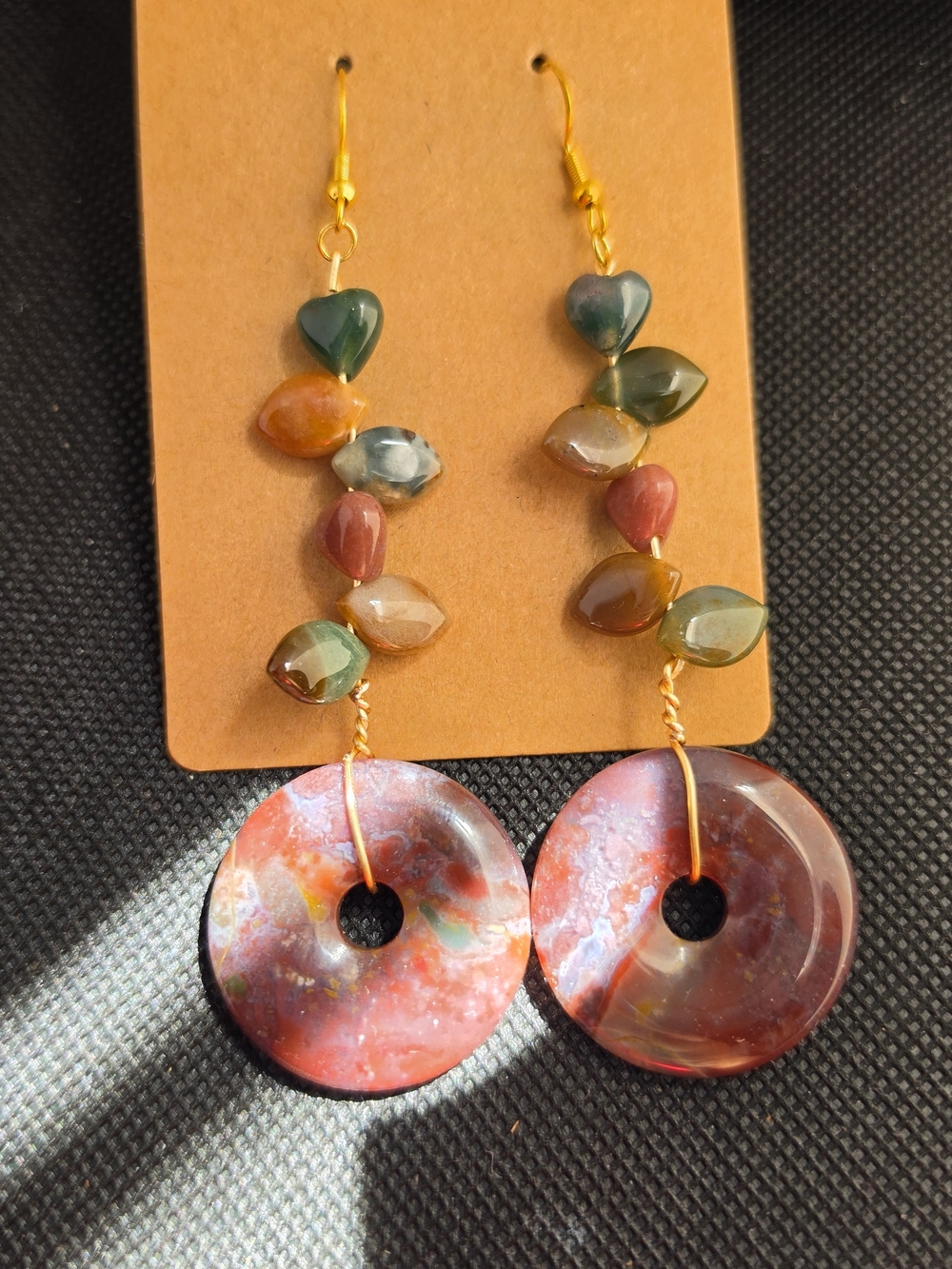Handmade Ocean Jasper Stone Drop Earrings - Gold Hooks